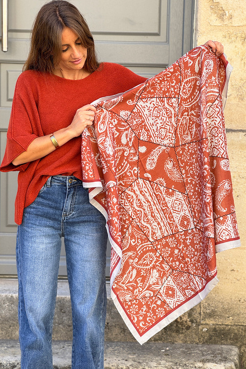 Brick Batik Scroll Pashmina