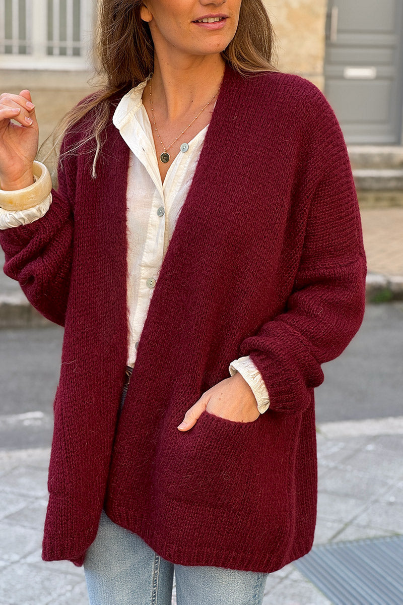 Burgundy Cardigan with Wrap round Collar