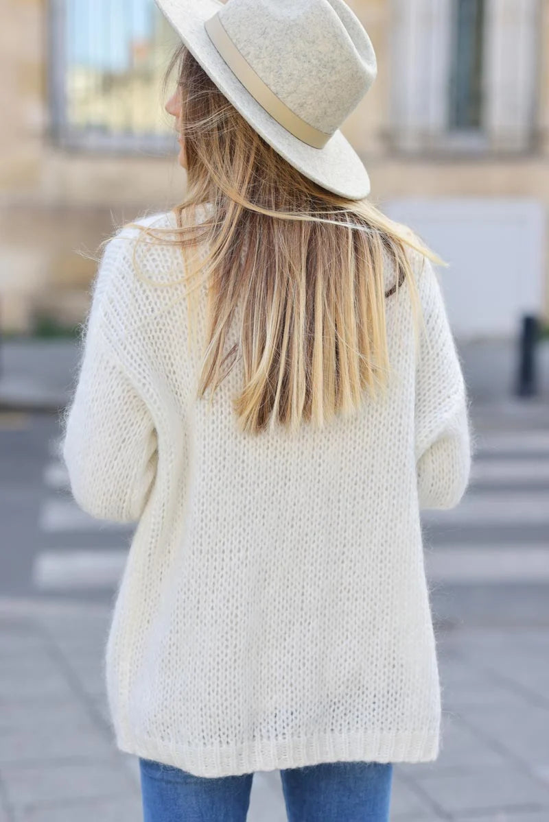 Gilet blanc cassé chaud grosses mailles