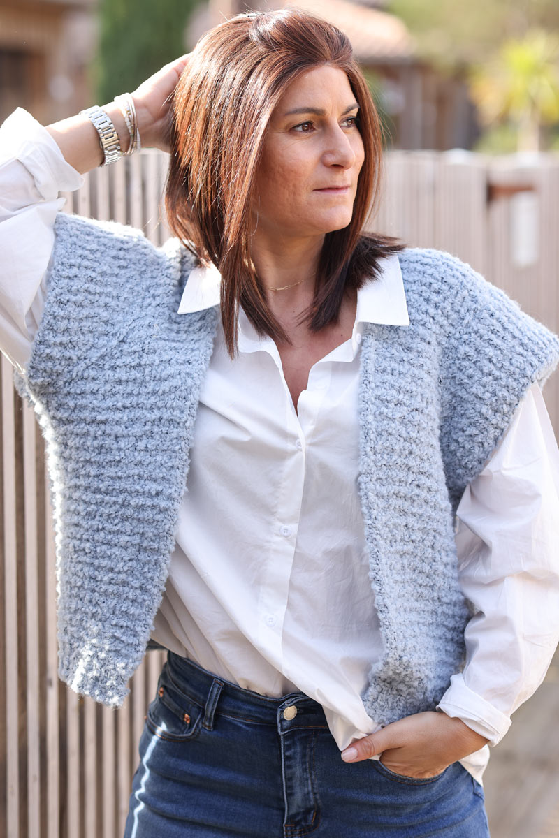 Gilet bleu sans manches moelleux douillet
