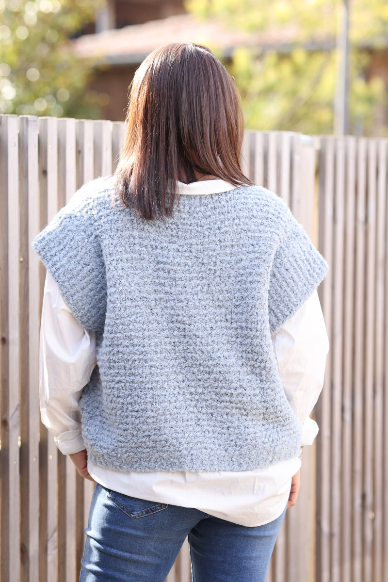 Gilet bleu sans manches moelleux douillet