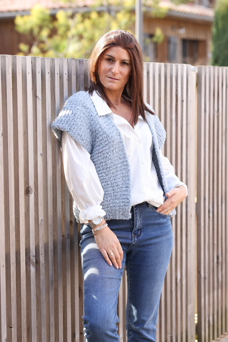 Gilet bleu sans manches moelleux douillet