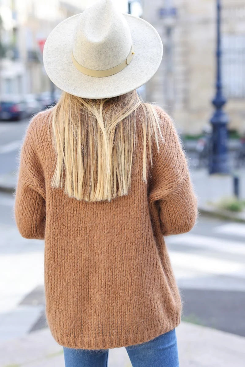 Gilet camel chaud grosses mailles