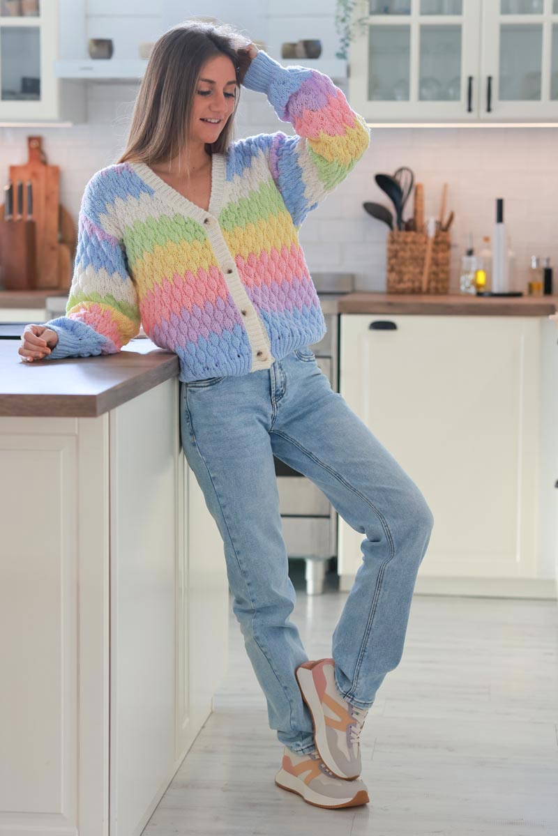 Rainbow Fisherman Knit Sweater Cardigan