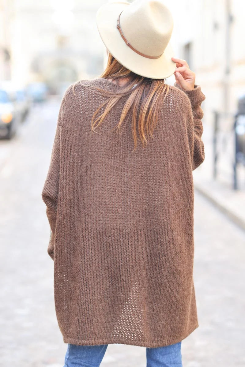 Chocolate Drop-Sleeve Knit Duster with Star Studded Cuffs