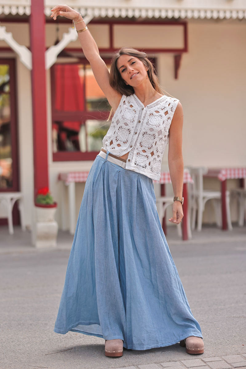 White Crochet Medallion V-Neck Vest