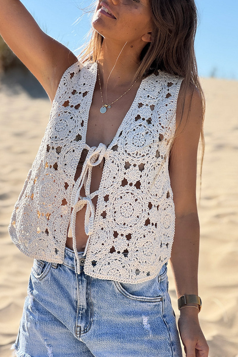 Cream Boho Crochet Vest