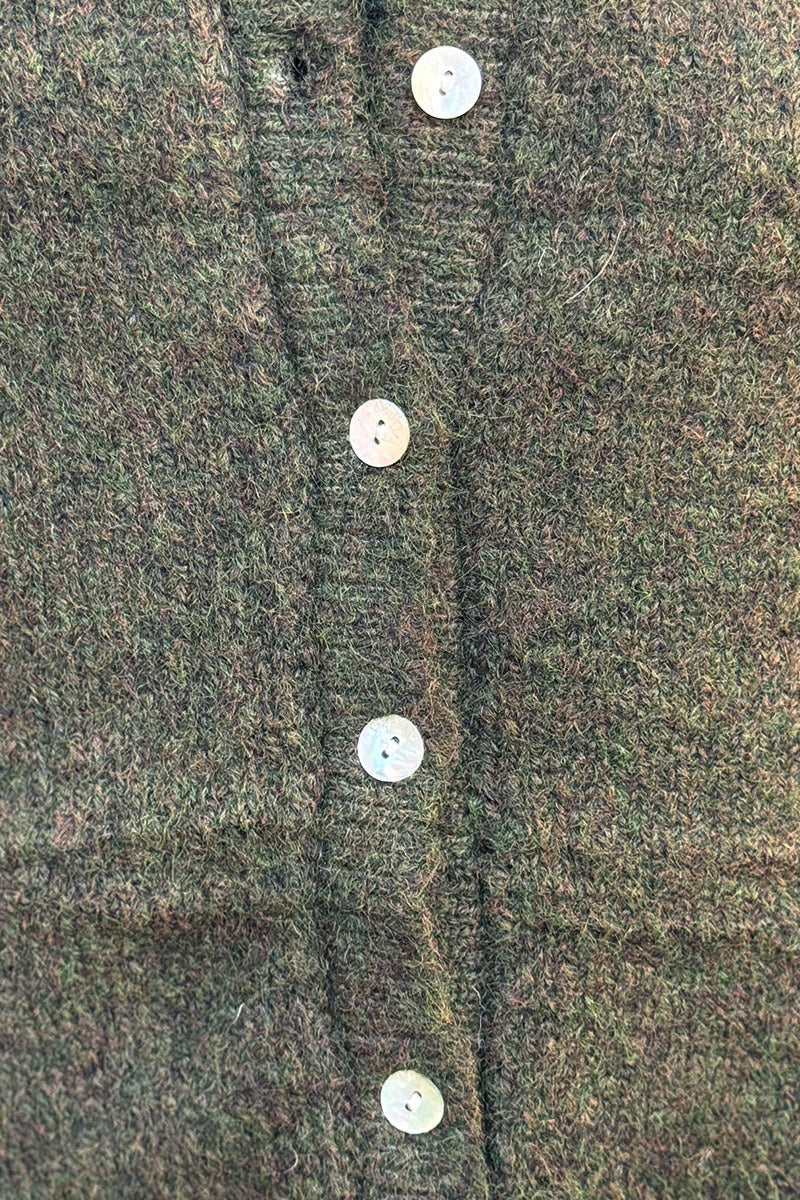 Super soft Round Neck Cardigan Dark Olive with mother of Pearl buttons