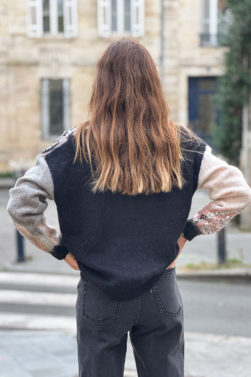 Pink Rosette Mohair Sequin Cardigan