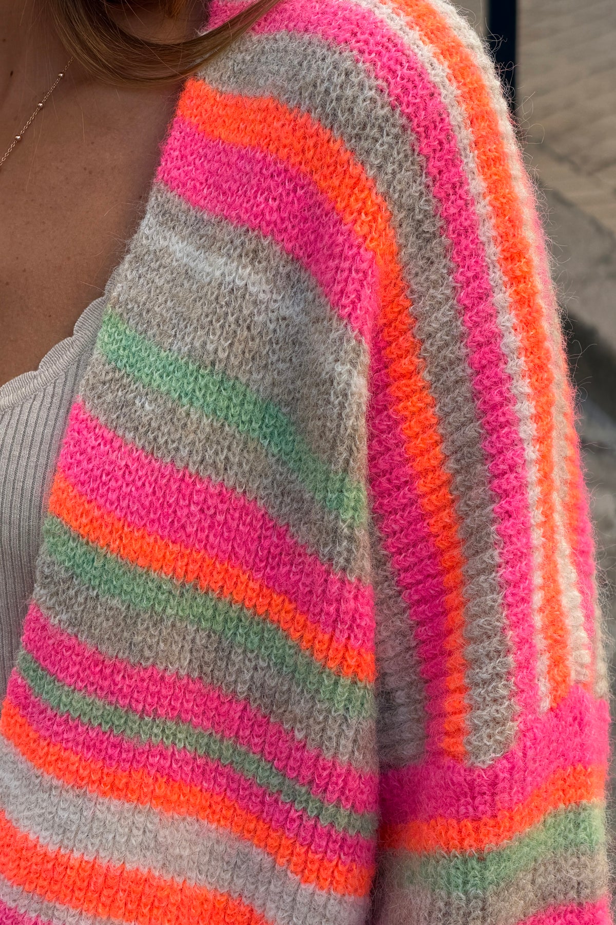 Orange Neon Stripe Knit Cardigan