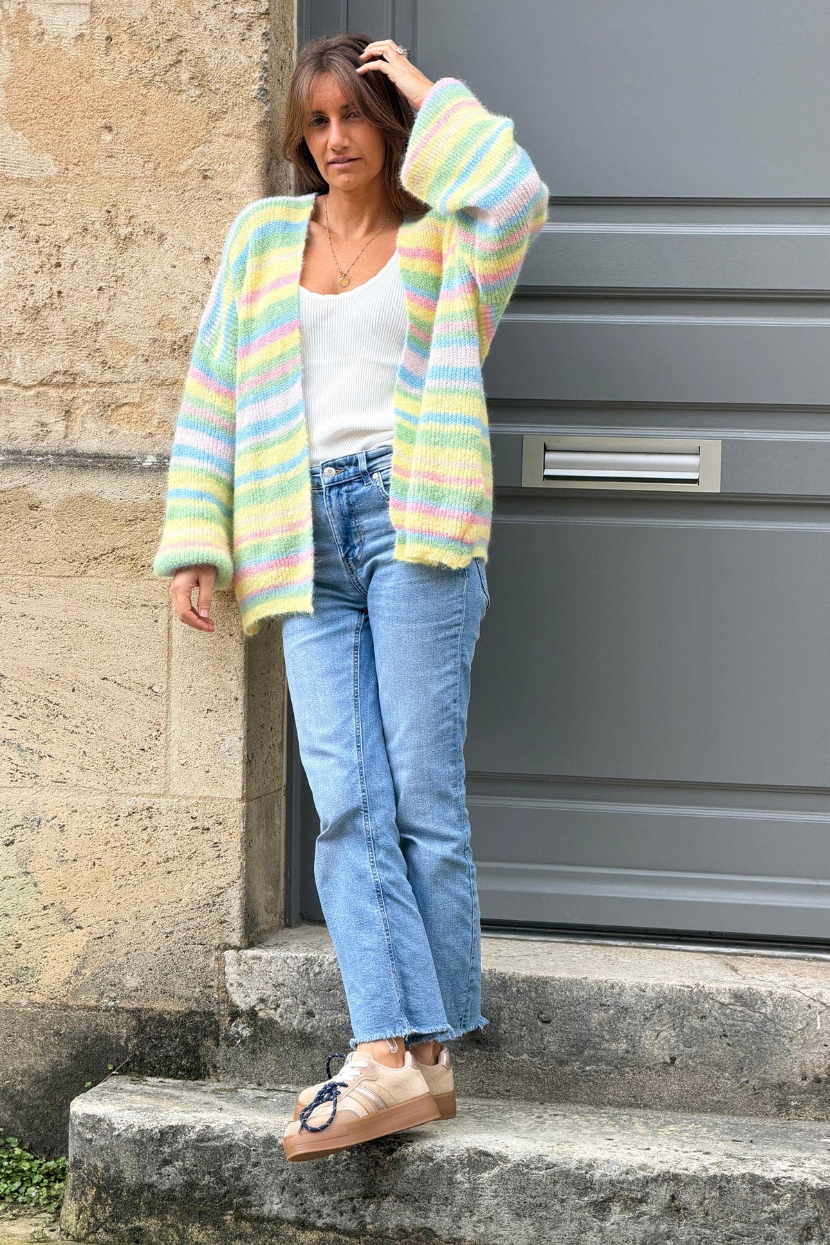 Blue Neon Stripe Knit Cardigan