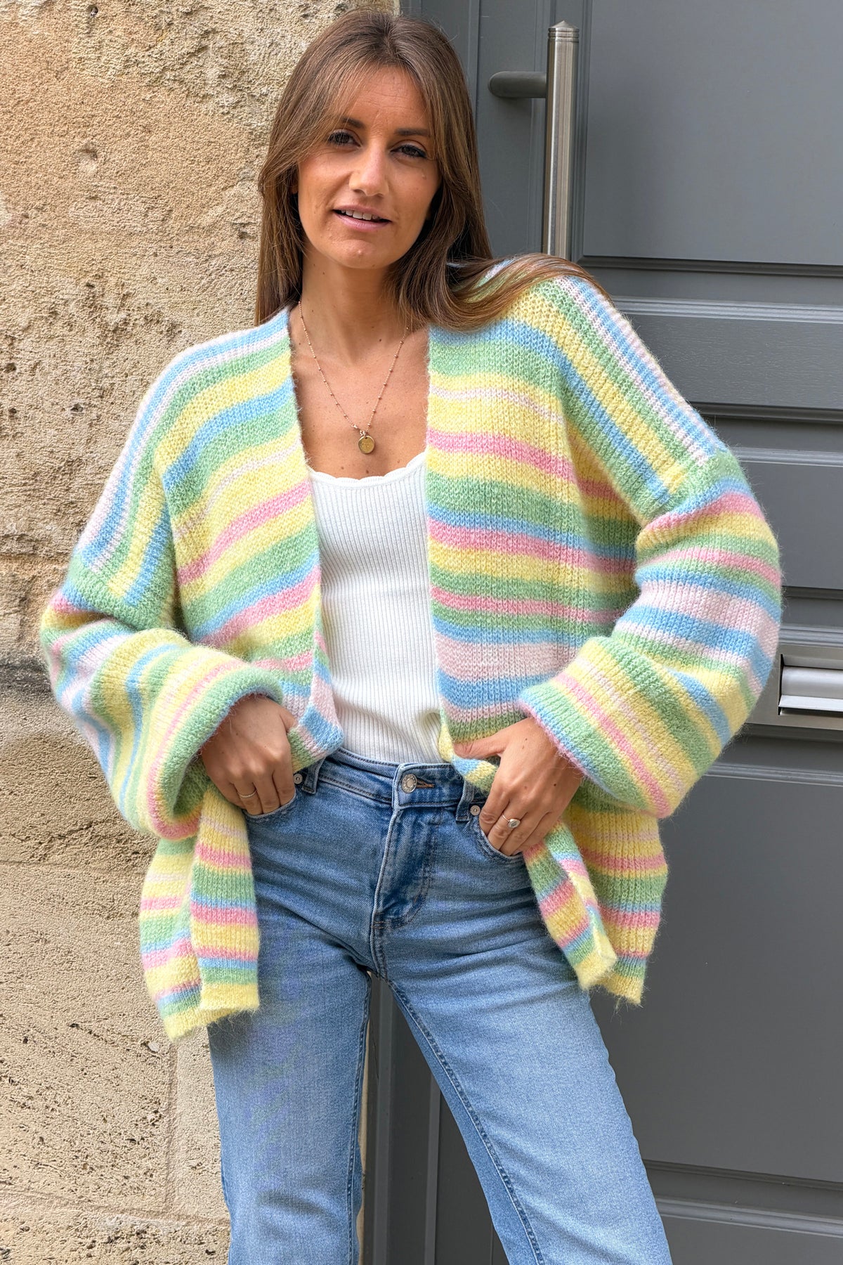 Blue Neon Stripe Knit Cardigan