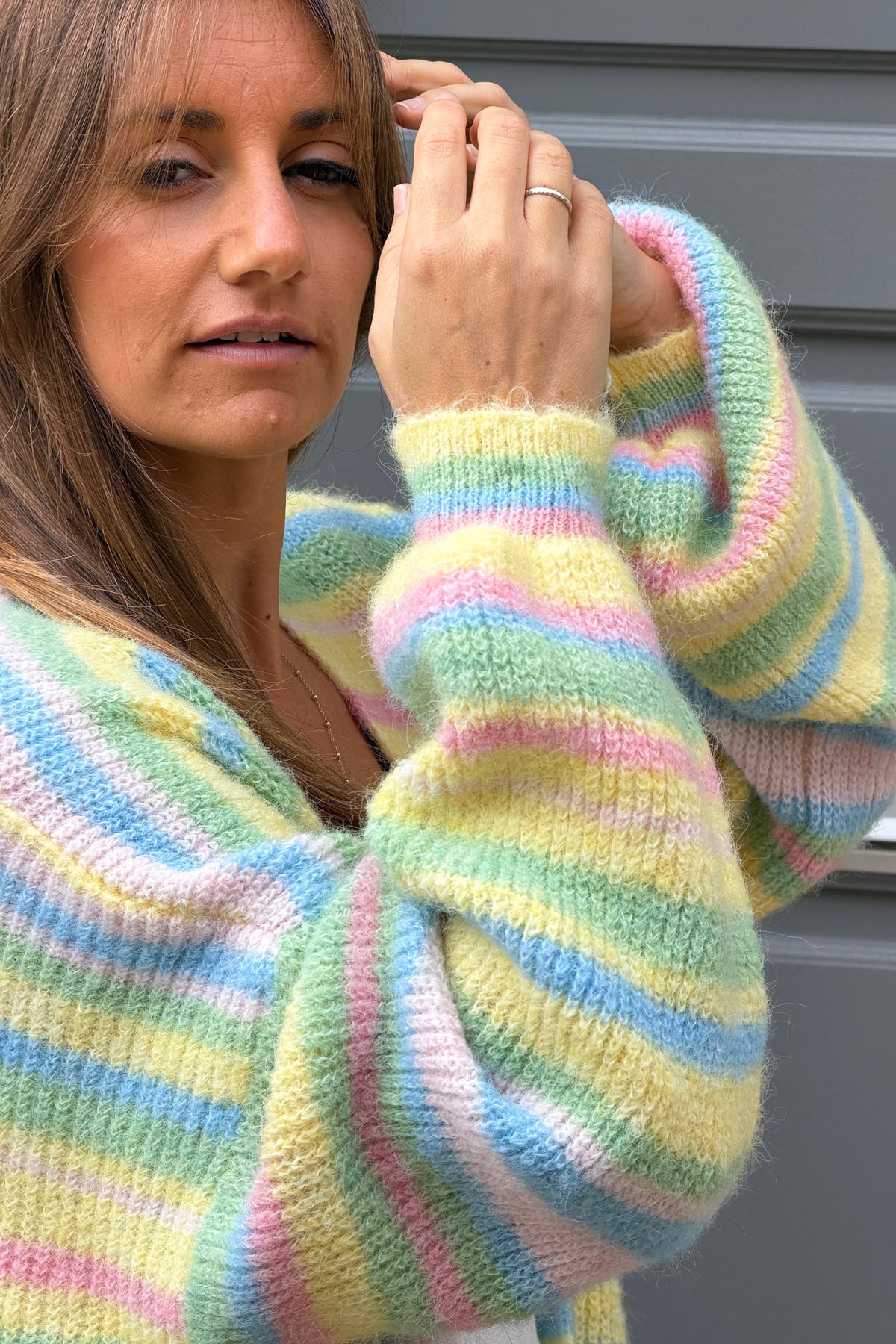 Blue Neon Stripe Knit Cardigan