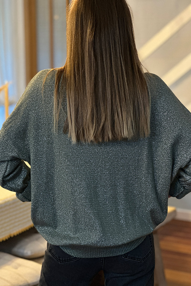 Olive Sparkle Knit Cardigan with Gold Buttons