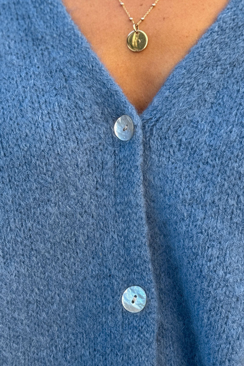 Blue Mohair Blend Knit Vest