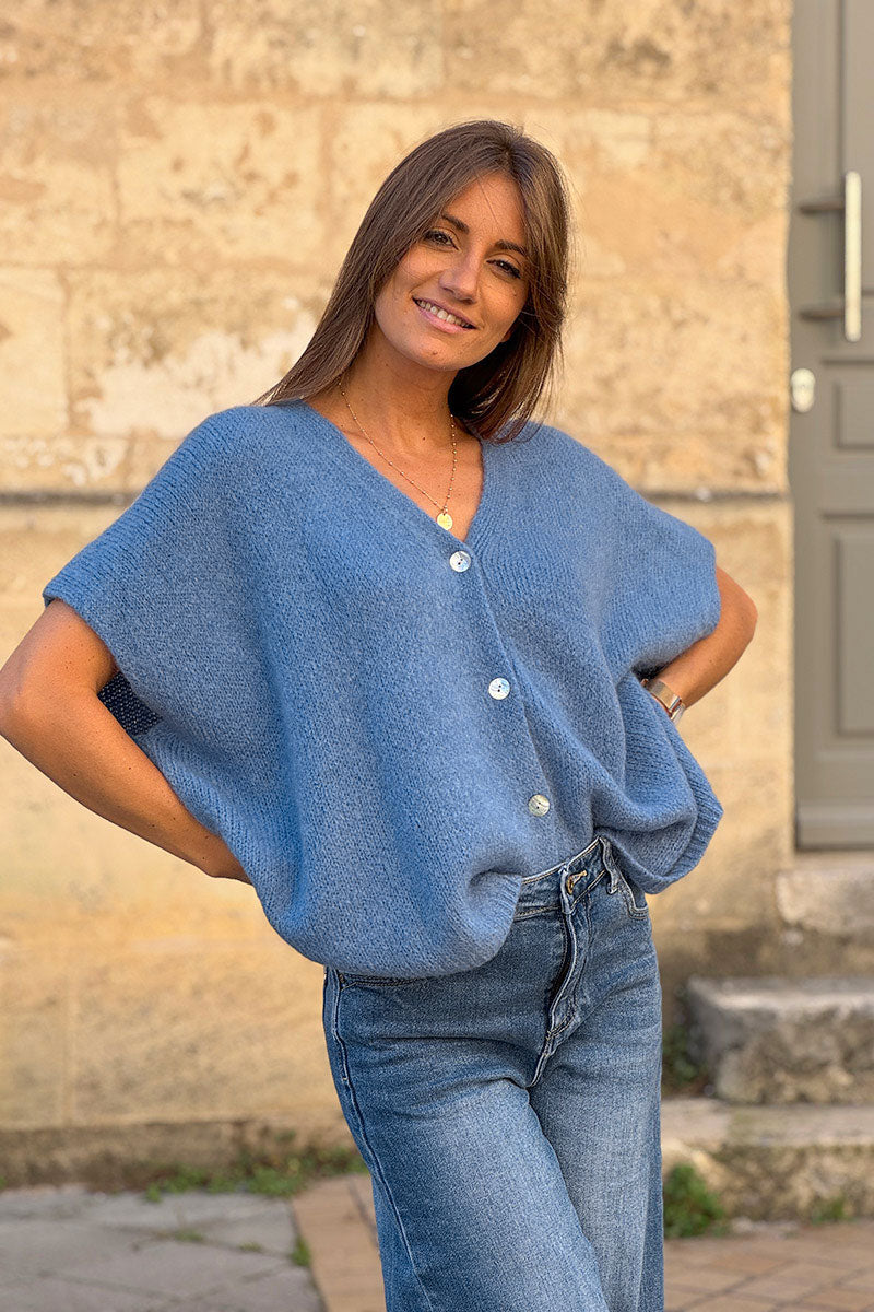 Blue Mohair Blend Knit Vest