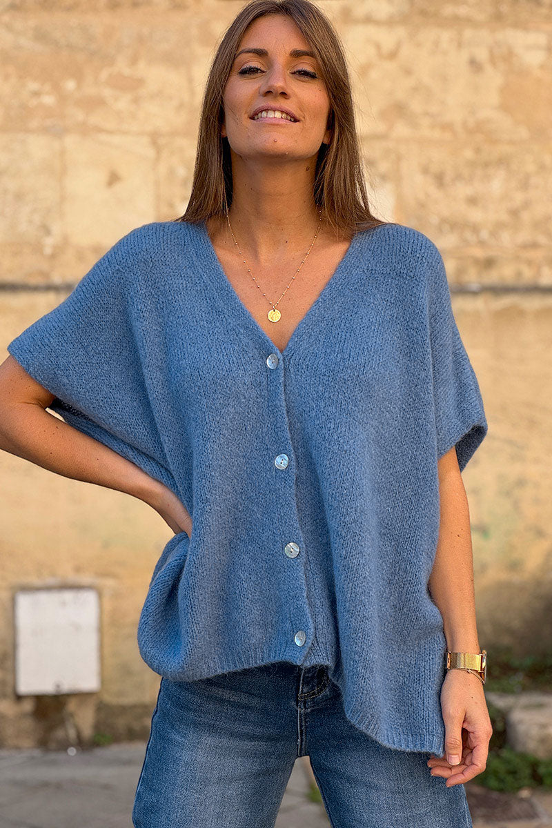 Blue Mohair Blend Knit Vest