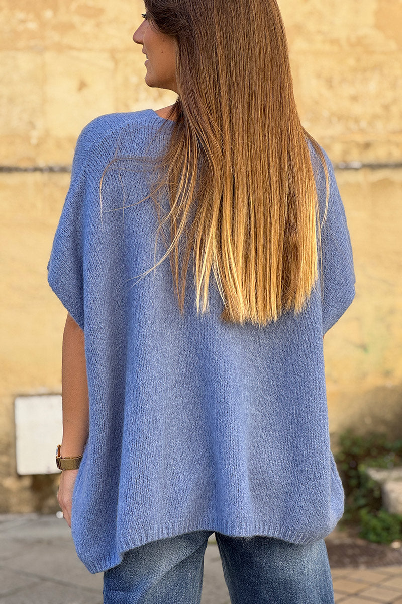 Blue Mohair Blend Knit Vest
