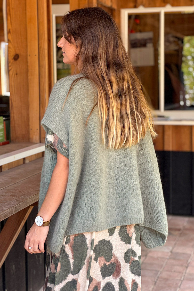 Khaki Mohair Blend Knit Vest