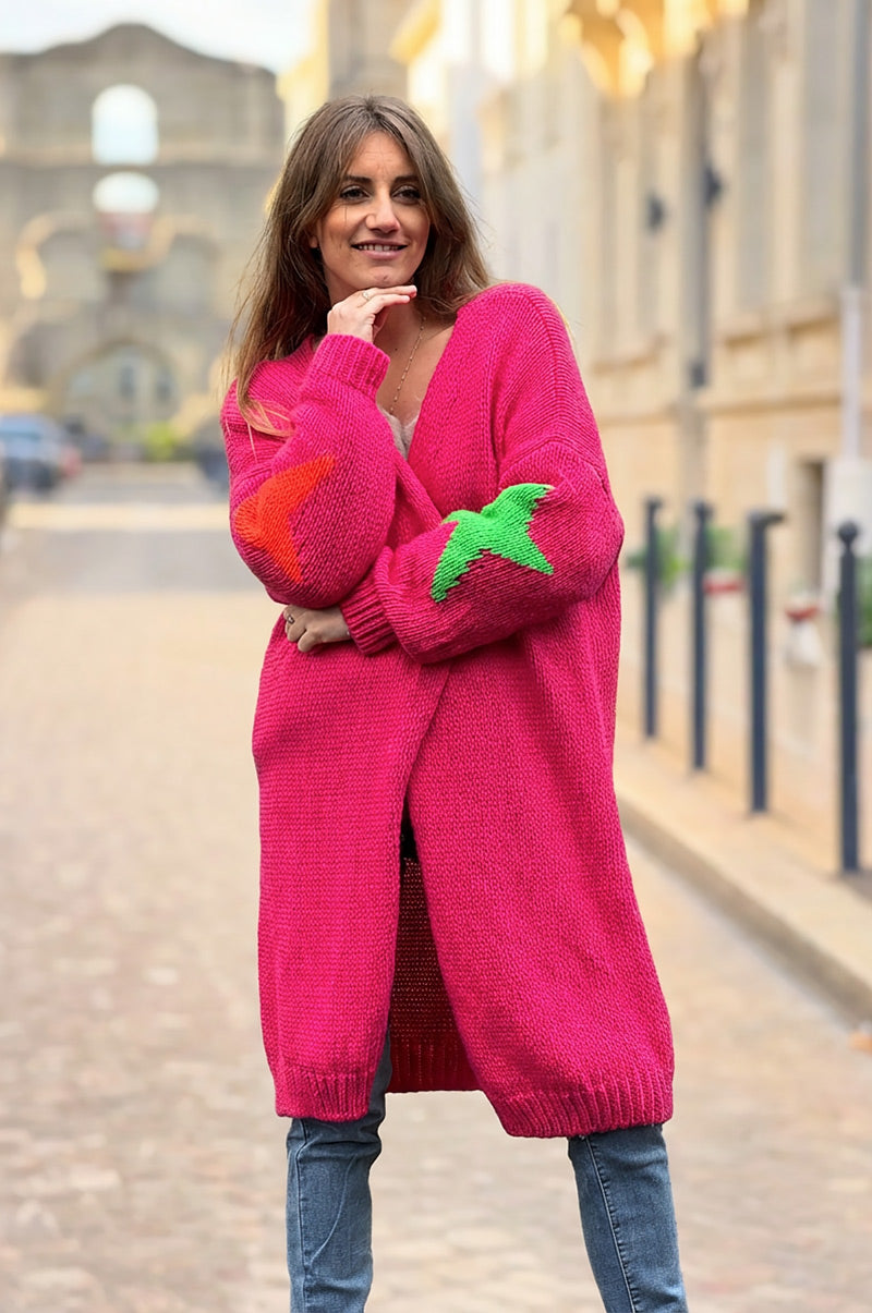 Hot Pink Intarsia Star Sweater Duster