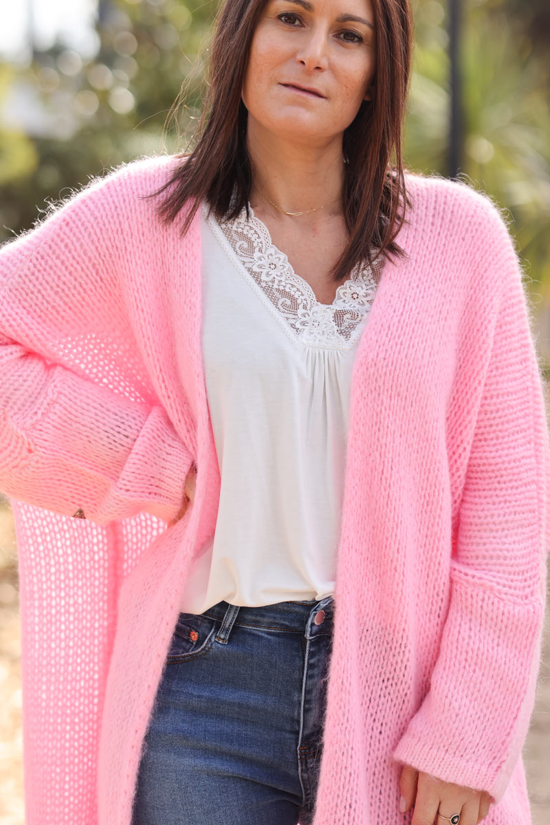 Pink Drop-Sleeve Knit Duster with Star Studded Cuffs