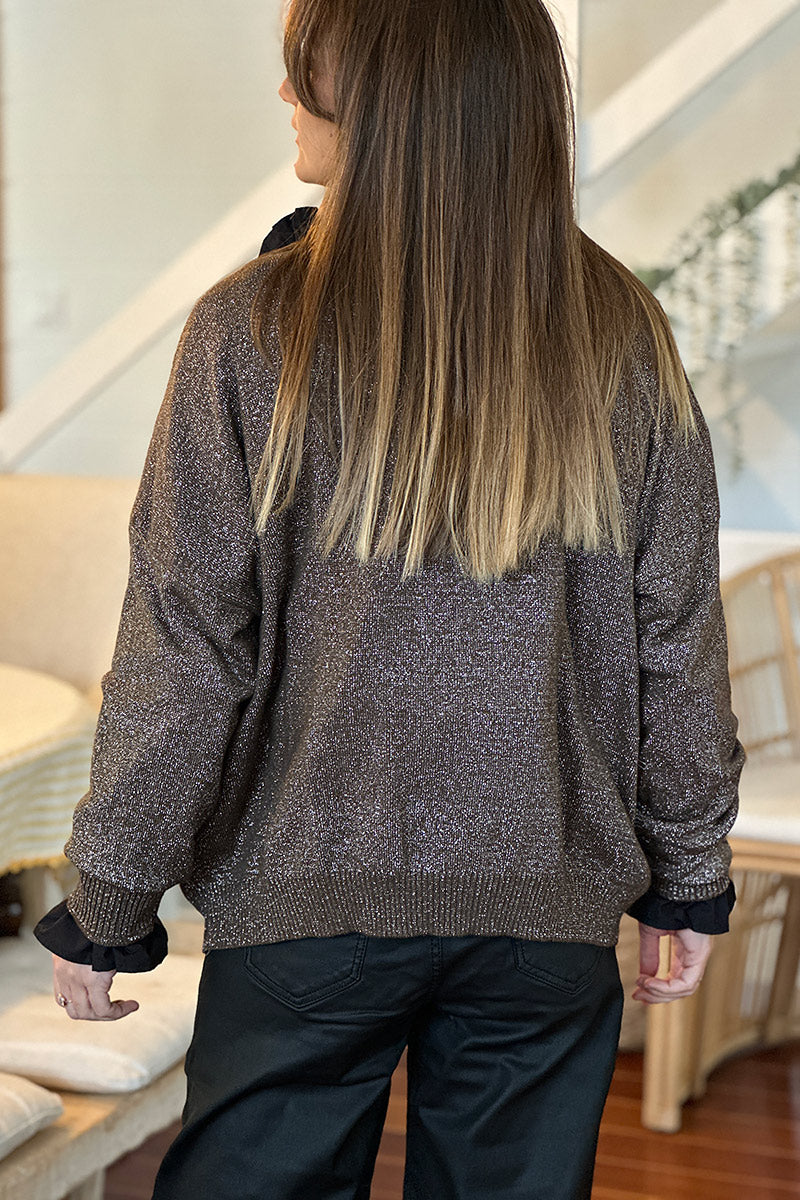 Charcoal Sparkle Knit Cardigan with Gold Buttons