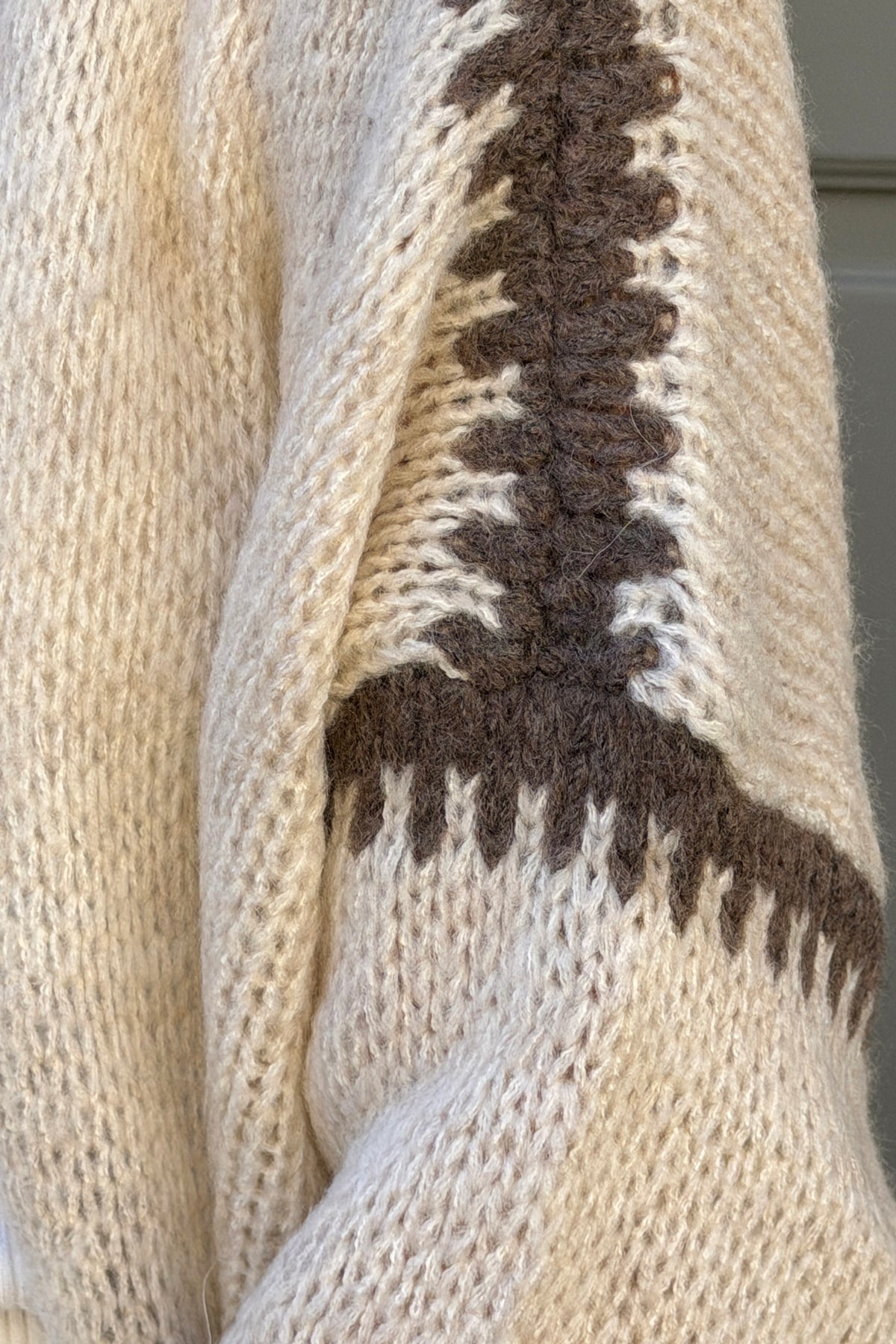 Cream Sweater Knit Duster with Blanket Trim