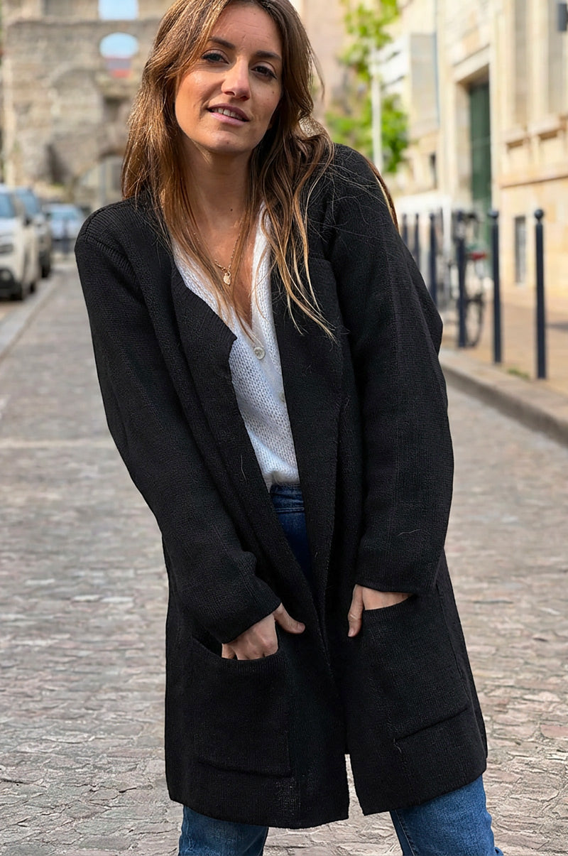Black Wool Blend Knit Duster