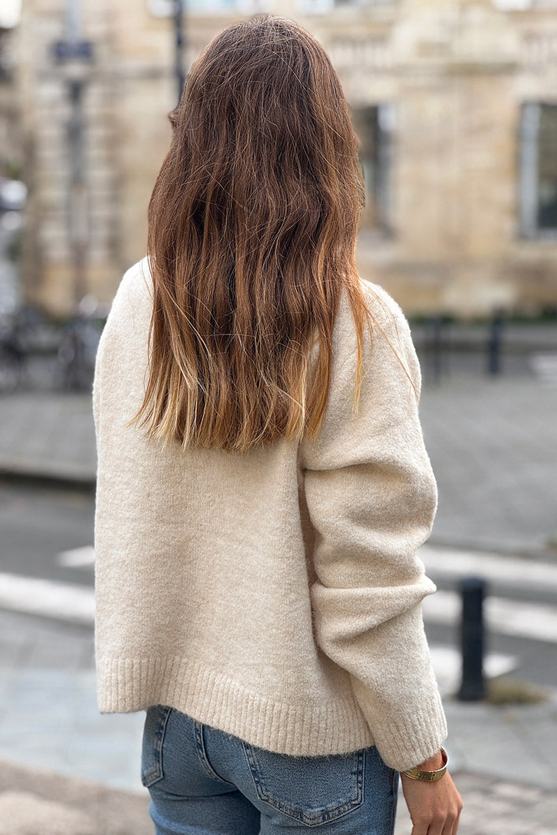 Beige Rose Button Knit Cardigan