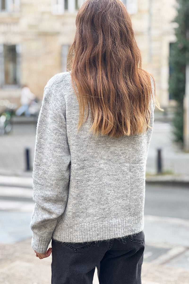 Heather Gray Rose Button Knit Cardigan