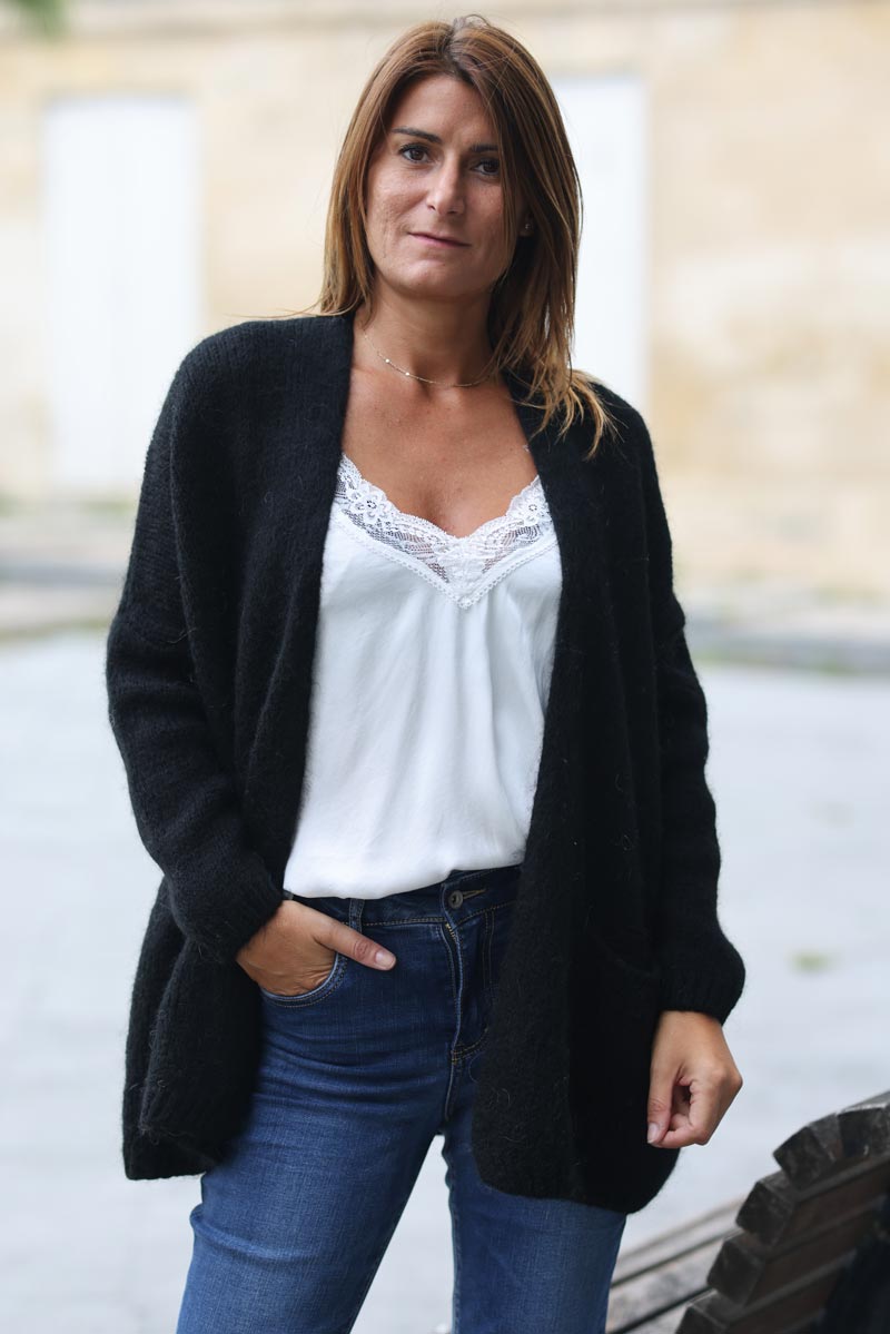 Gilet noir col enveloppant avec poches c021 (1)