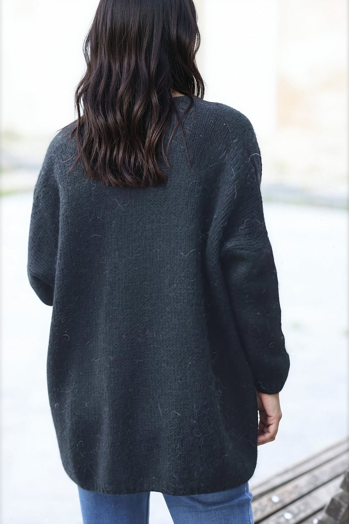 Black cardigan with wrap around collar