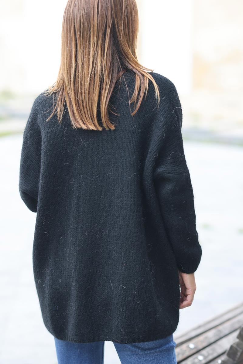 Gilet noir col enveloppant avec poches c021 (1)