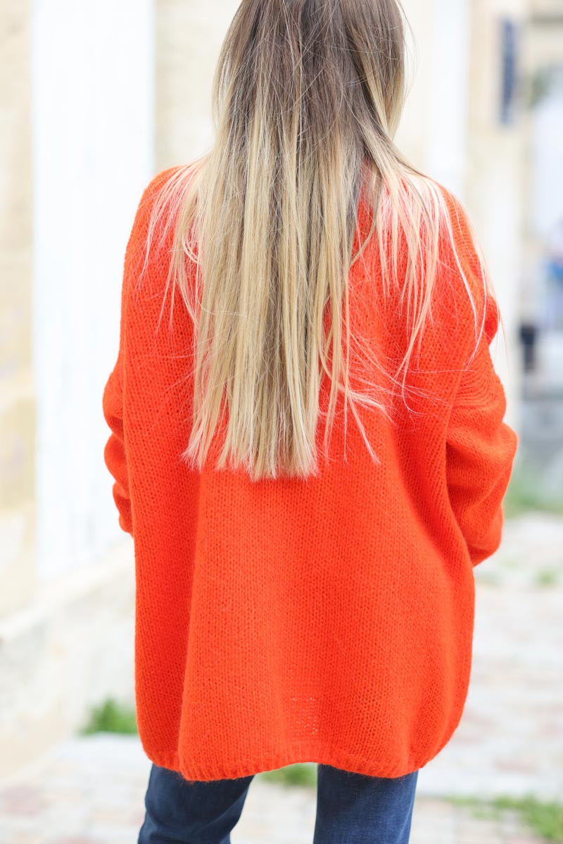 Gilet orange sanguine col enveloppant avec poches c021 (1)