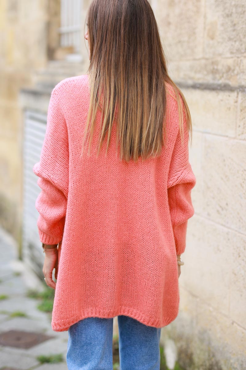 Salmon Cardigan with Wrap Around Collar