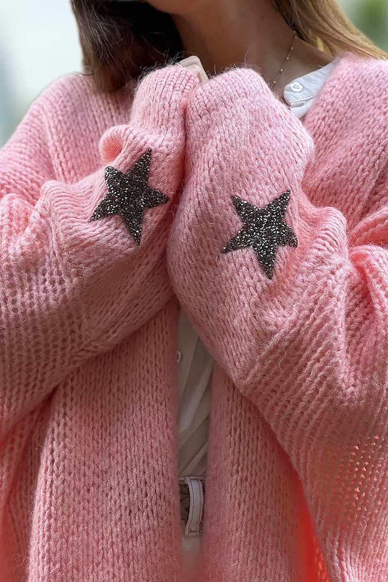Salmon Drop-Sleeve Knit Duster with Star Studded Cuffs