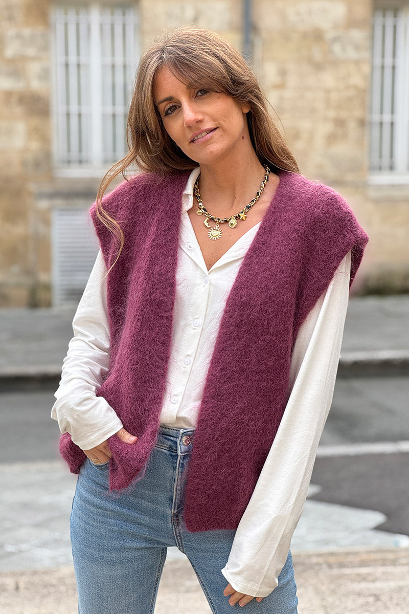 Burgundy Slouchy Mohair Knit Vest