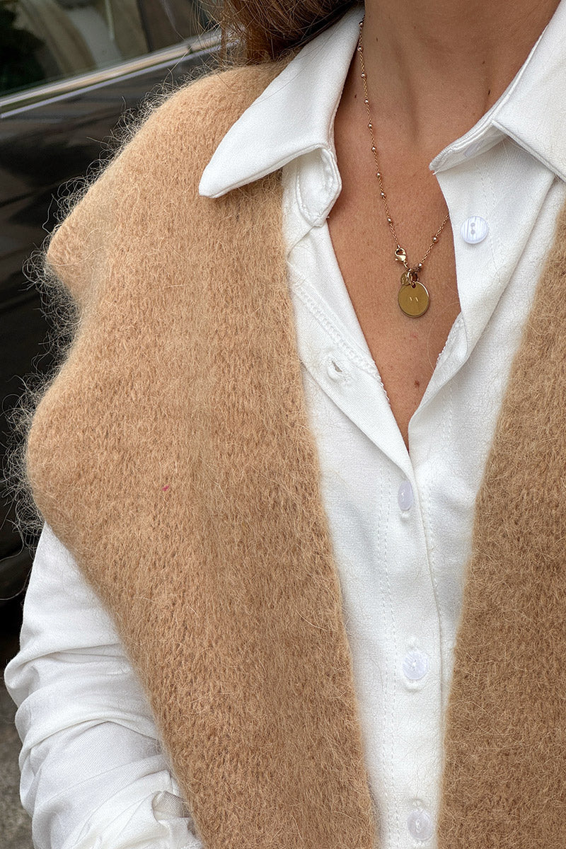 Camel Slouchy Mohair Knit Vest