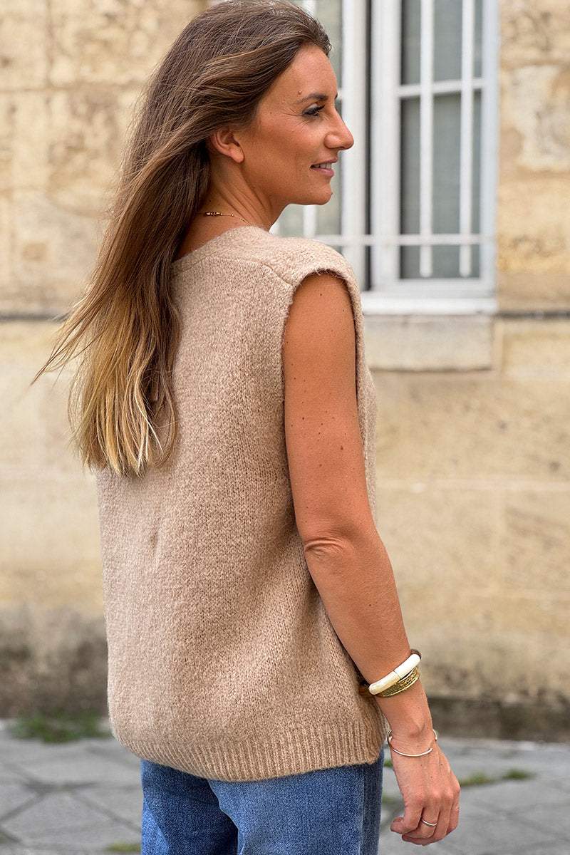 Camel Soft Knit Wool Blend Vest