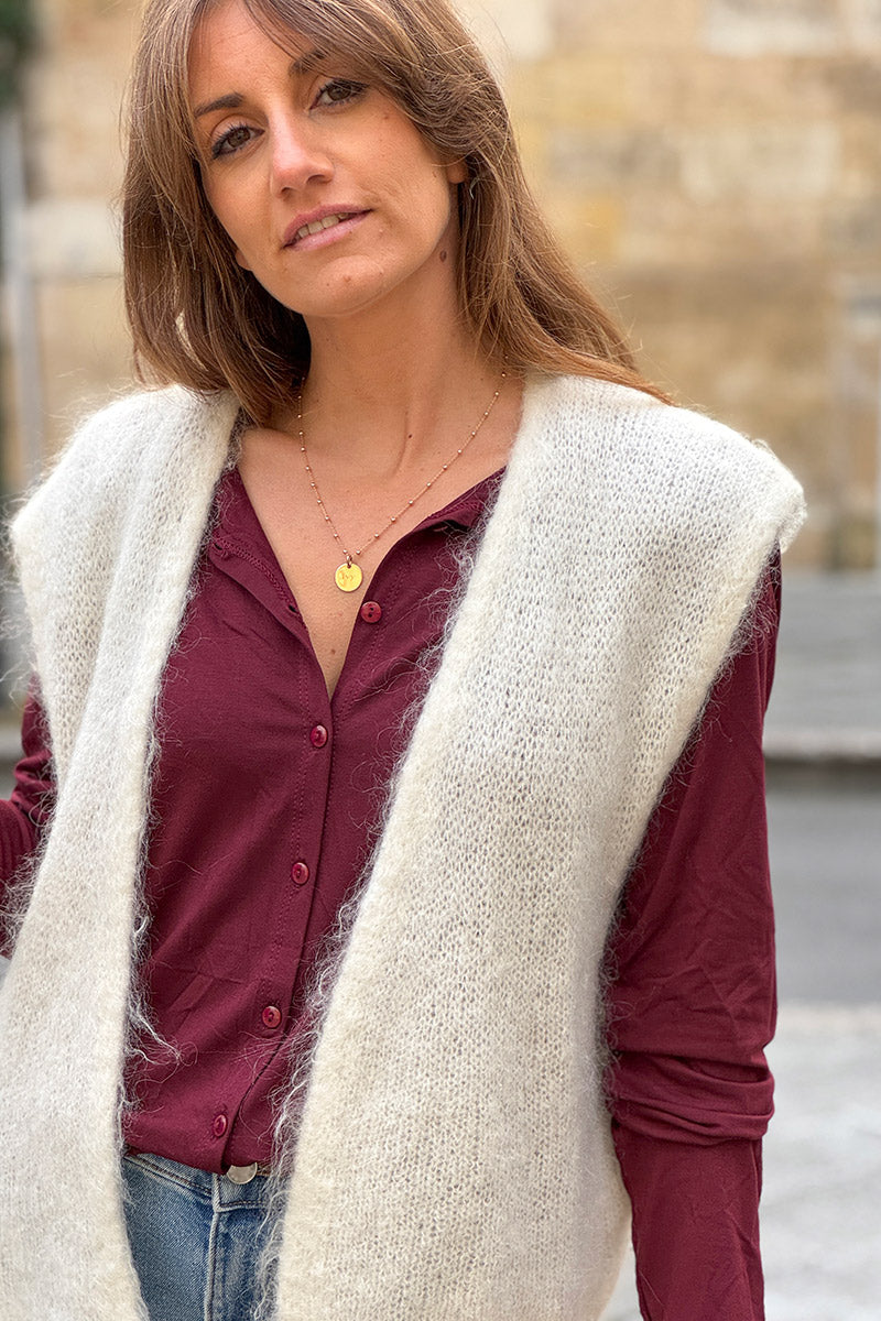 Cream Slouchy Mohair Knit Vest