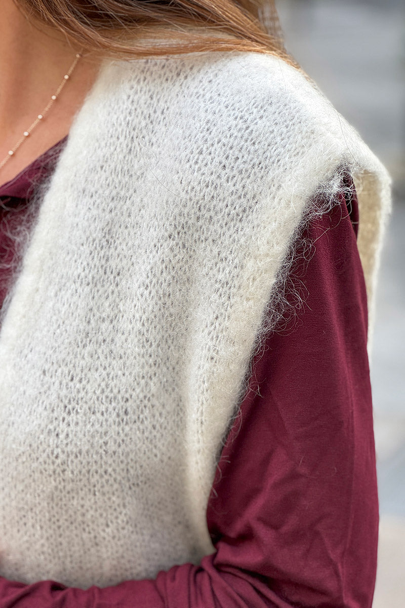 Cream Slouchy Mohair Knit Vest