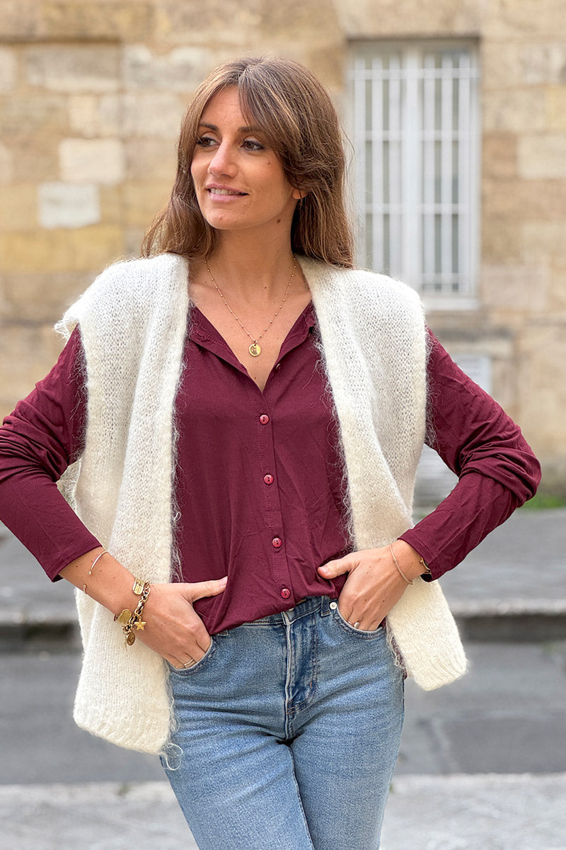 Cream Slouchy Mohair Knit Vest