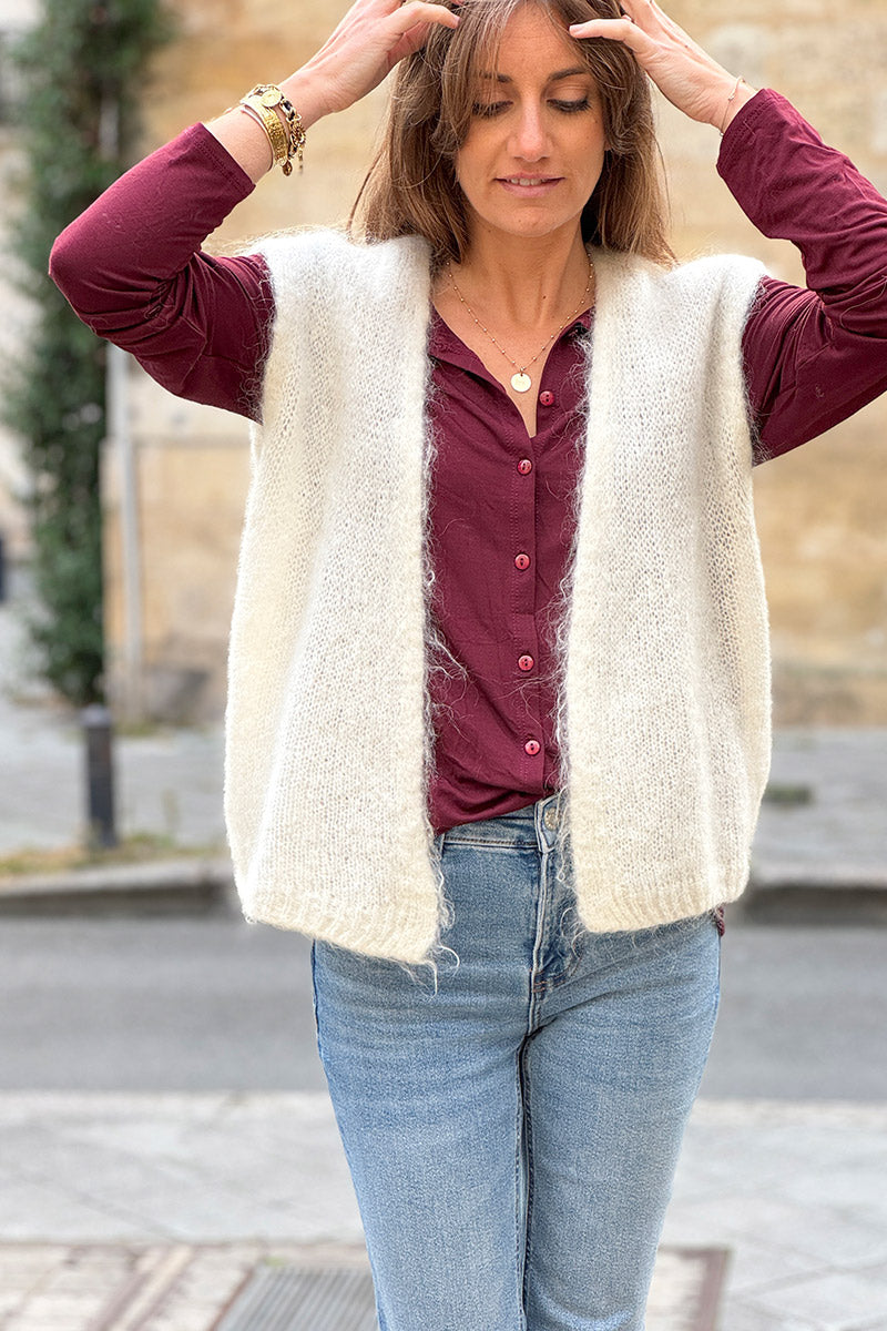 Cream Slouchy Mohair Knit Vest