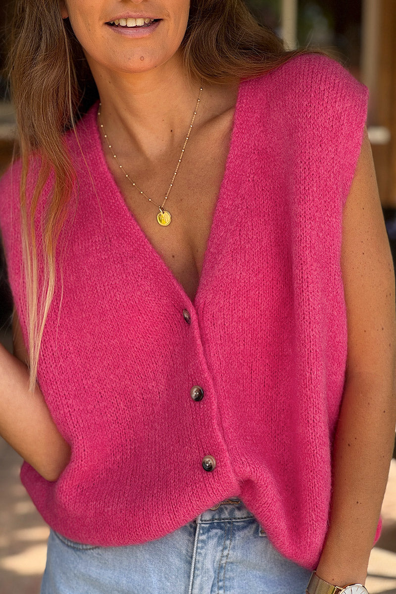 Fuchsia Soft Knit Wool Blend Vest