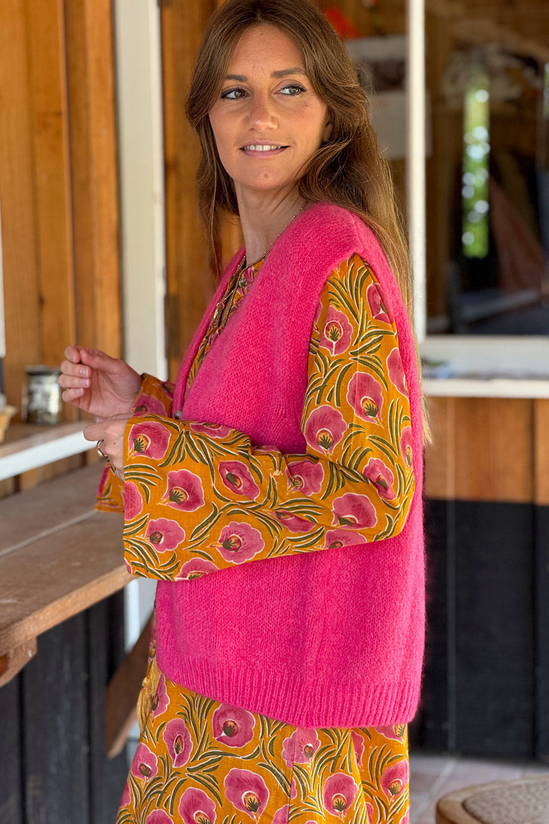 Fuchsia Soft Knit Wool Blend Vest