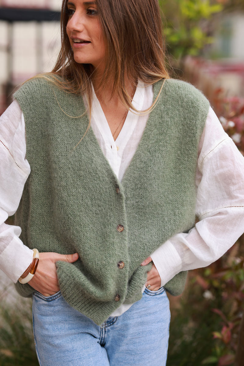 Gilet Sans Manches Femme - Bouton Unique - Col En V - Style Décontracté Élégant - Coton/Polyester