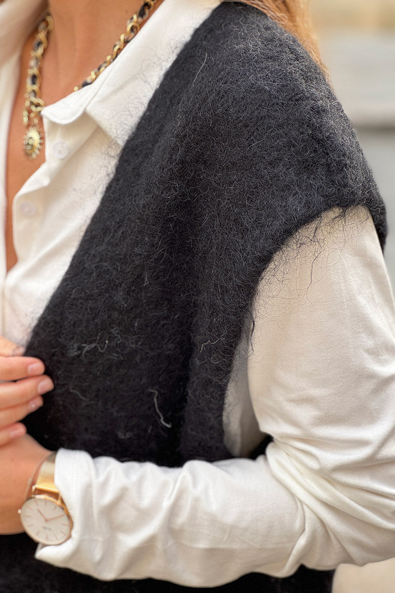 Black Slouchy Mohair Knit Vest