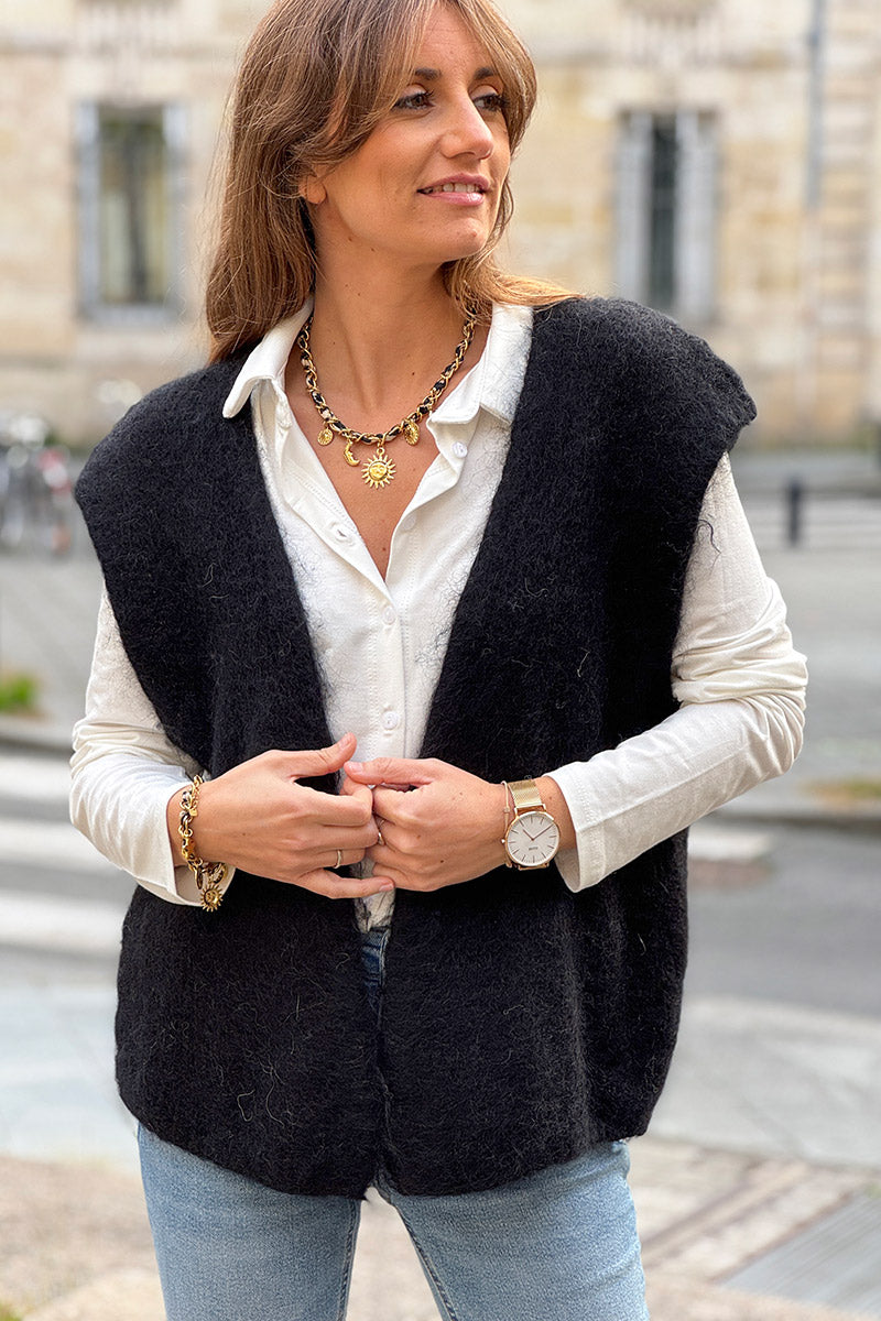 Black Slouchy Mohair Knit Vest