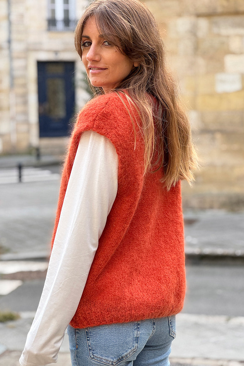 Brick Slouchy Mohair Knit Vest