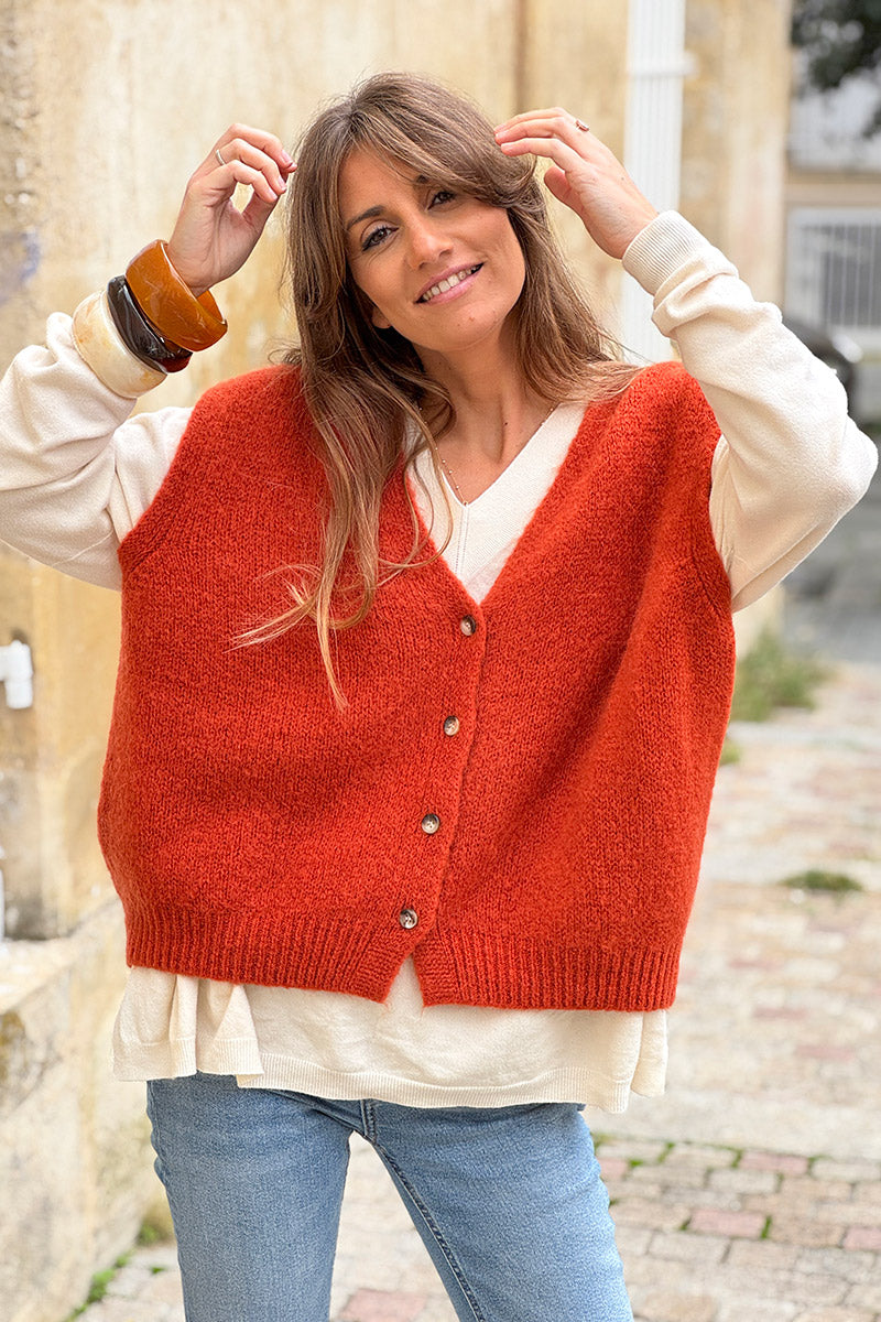 Terracotta Soft Knit Wool Blend Vest